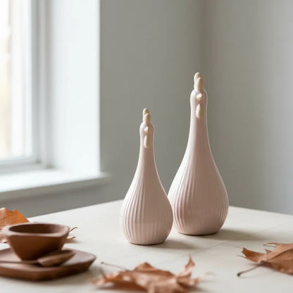 Set Adorno 2 Gallinas Cerámica Rosa Claro - Diseño Encantador Adorno Frank Home Chile