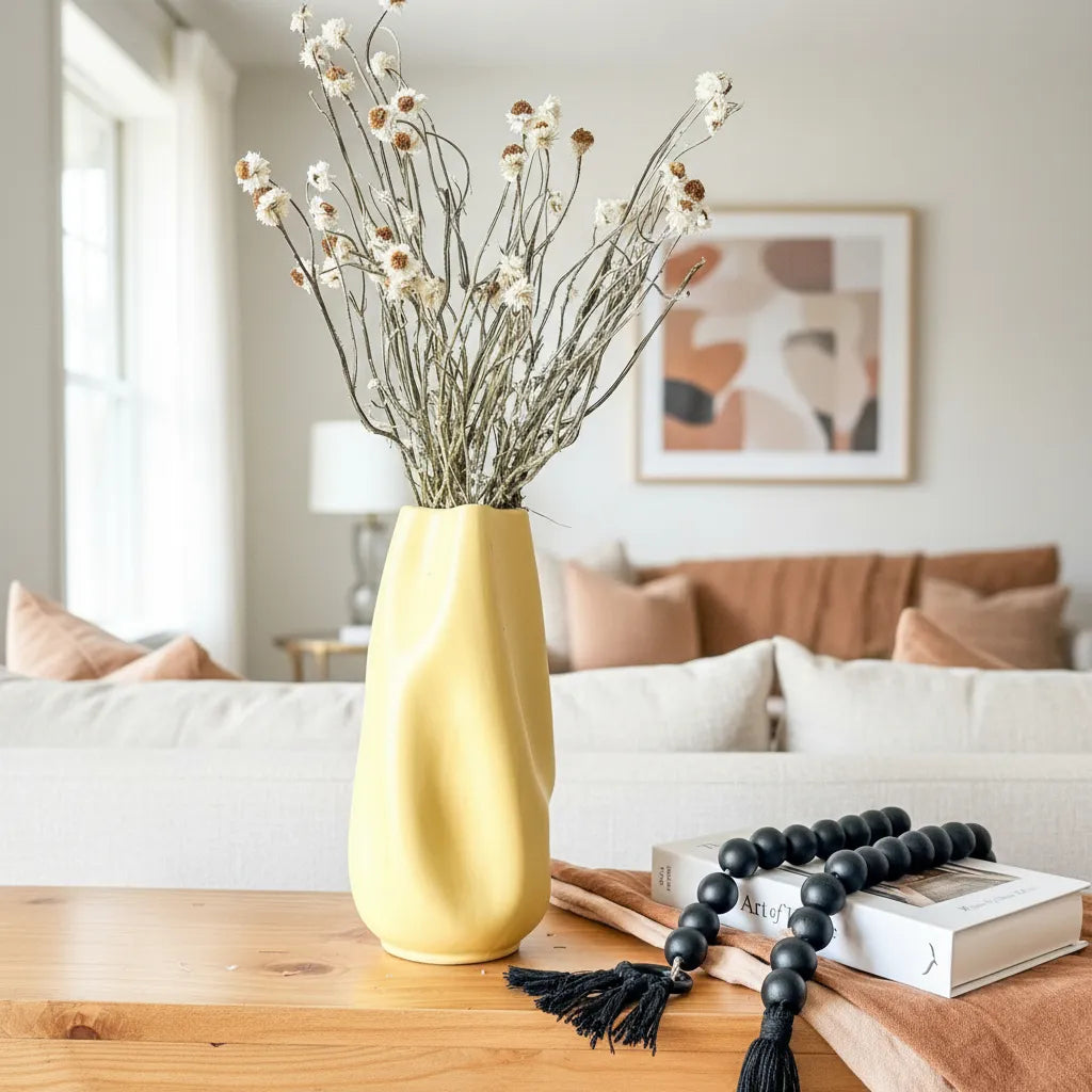 Florero Cerámica Abstracto Amarillo Mantequilla Florero Frank Home Chile