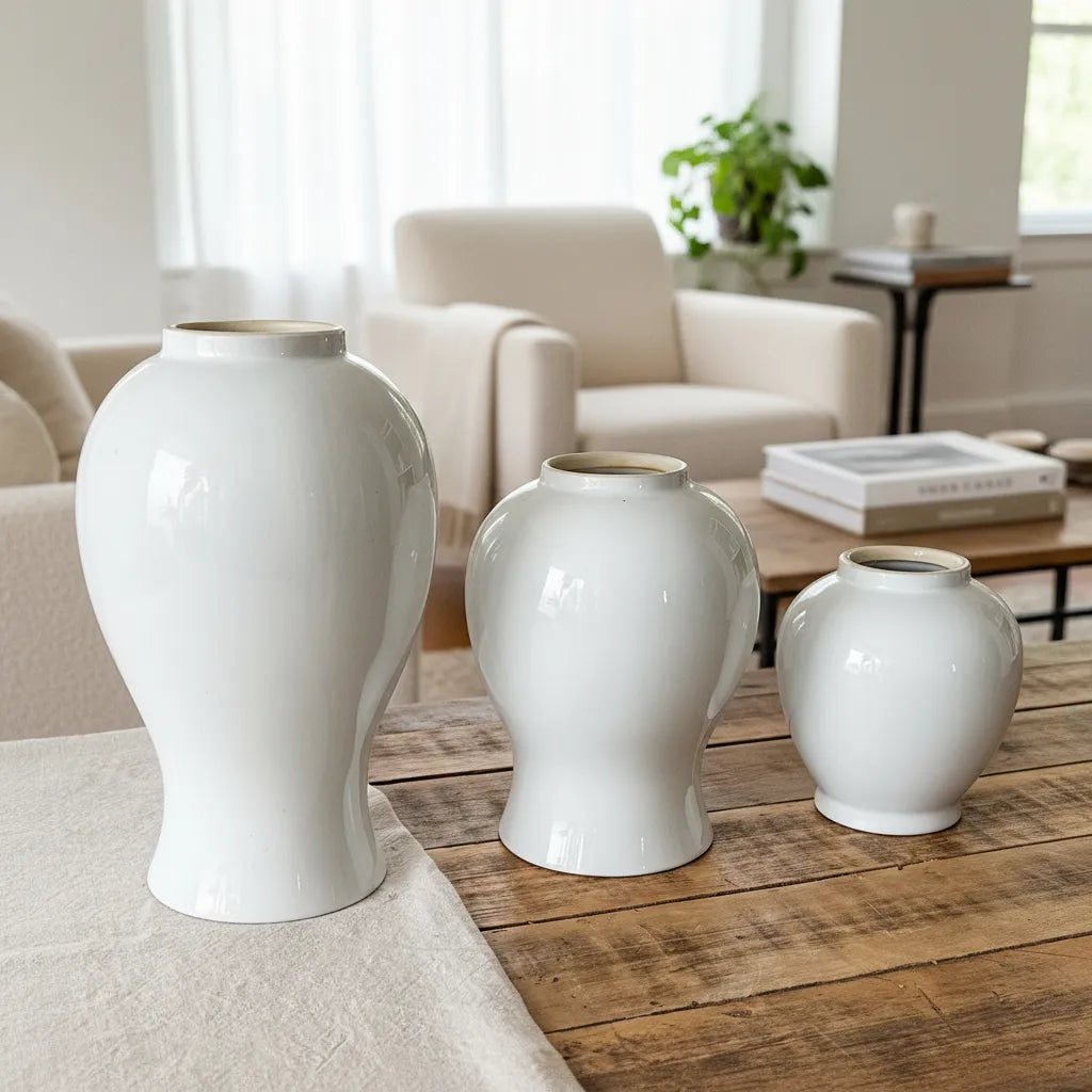 Floreros Anfora cerámica esmaltada blanco Florero Frank Home Chile