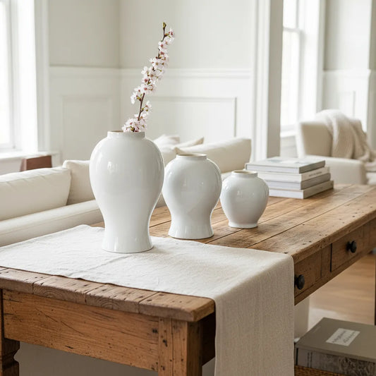 Floreros Anfora cerámica esmaltada blanco Florero Frank Home Chile