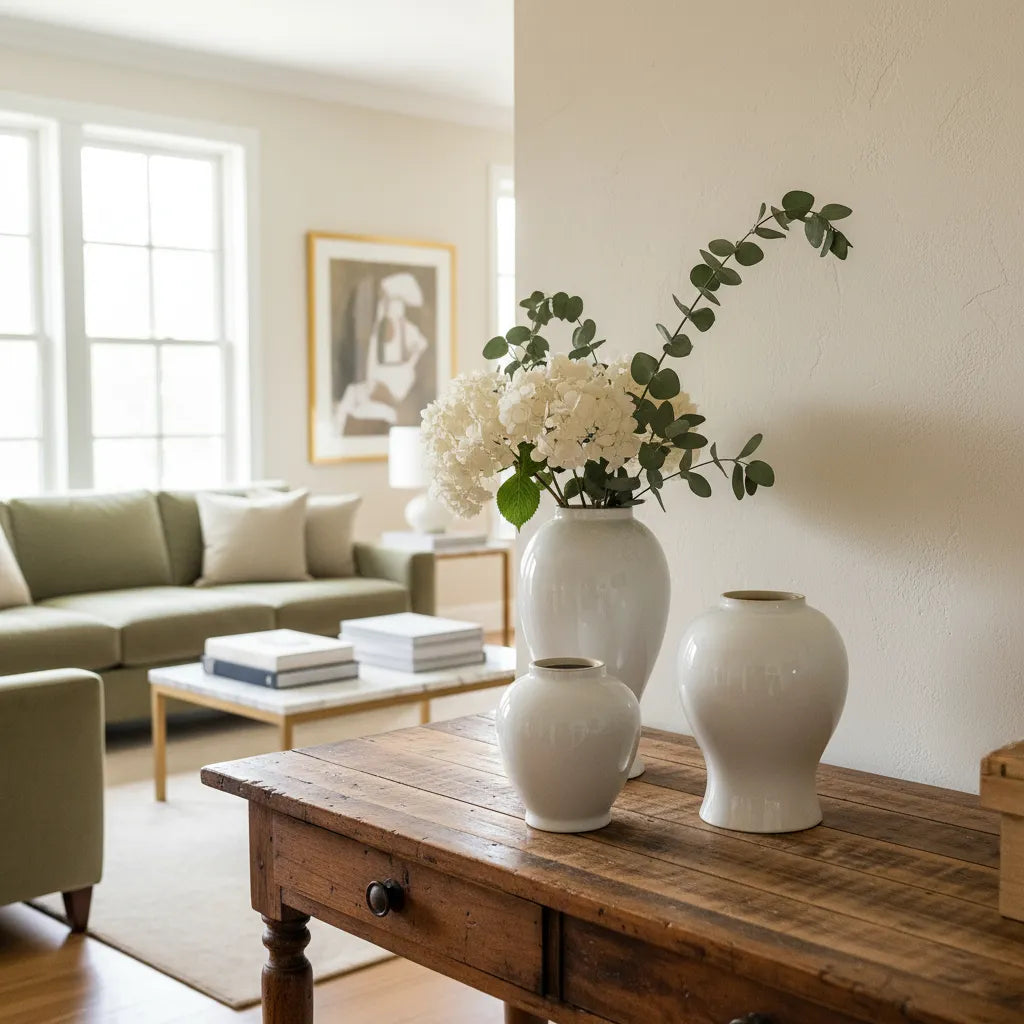 Floreros Anfora cerámica esmaltada blanco Florero Frank Home Chile