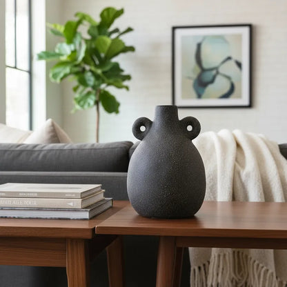 Florero Ánfora Textura Rugosa Grafito 15cm - Frank Home Florero Frank Home Chile