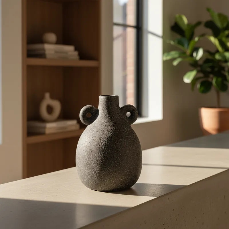 Florero Ánfora Textura Rugosa Grafito 15cm - Frank Home Florero Frank Home Chile