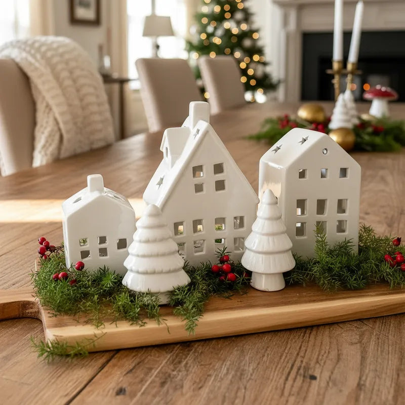 Set 2 Árboles Navidad Cerámica 9cm - Decoración Minimalista Adorno Frank Home Chile