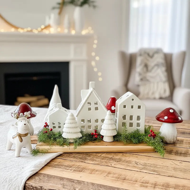 Set 2 Árboles Navidad Cerámica 9cm - Decoración Minimalista Adorno Frank Home Chile