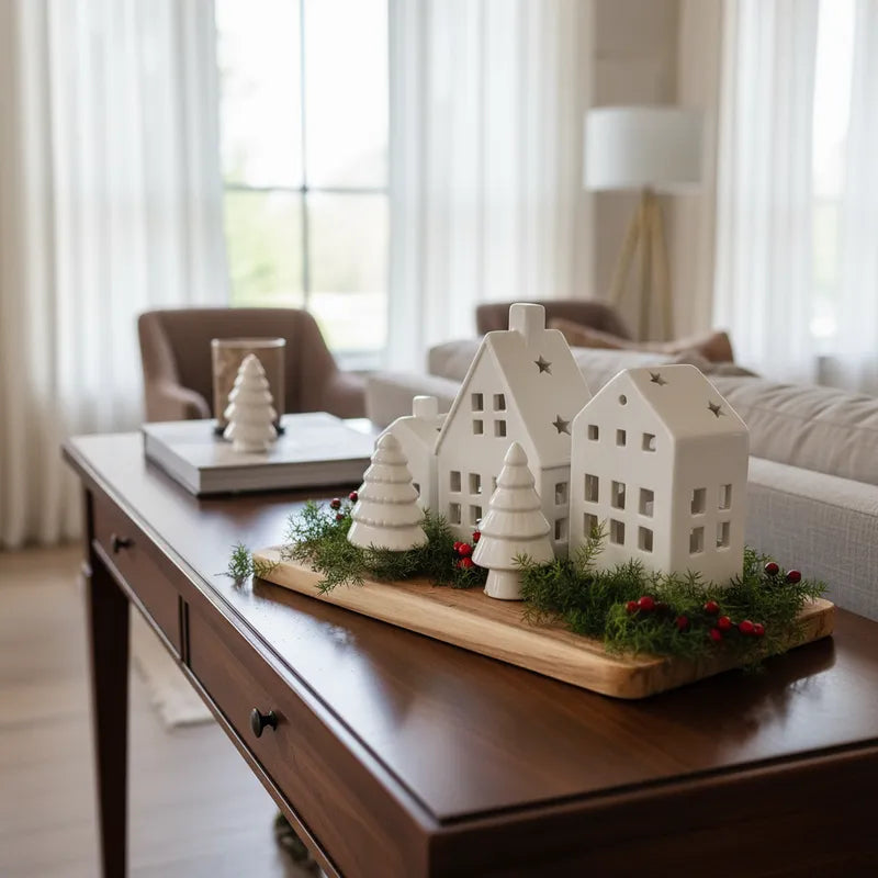 Set 2 Árboles Navidad Cerámica 9cm - Decoración Minimalista Adorno Frank Home Chile