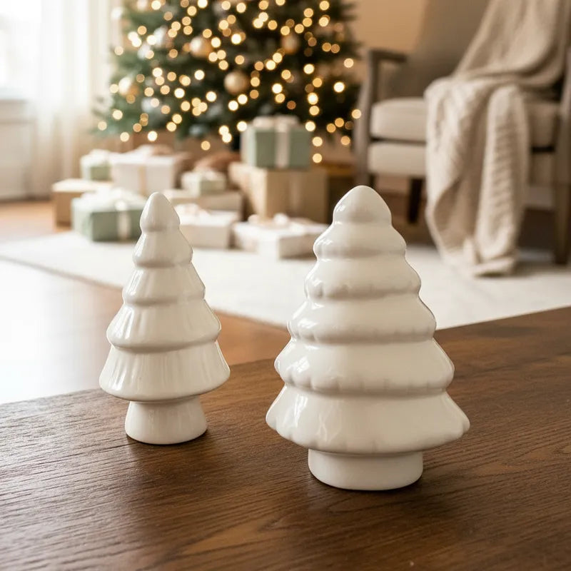 Set 2 Árboles Navidad Cerámica 9cm - Decoración Minimalista Adorno Frank Home Chile