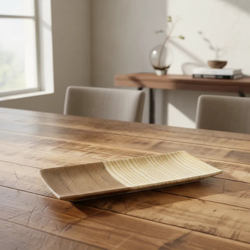 Bandeja Cerámica Bicolor Texturas Rústicas 31x14 cm - Beige y Café bandeja Frank Home Chile