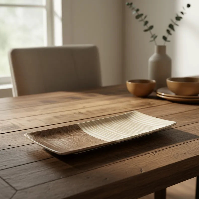 Bandeja Cerámica Bicolor Texturas Rústicas 31x14 cm - Beige y Café bandeja Frank Home Chile