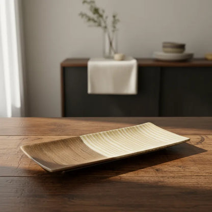 Bandeja Cerámica Bicolor Texturas Rústicas 31x14 cm - Beige y Café bandeja Frank Home Chile