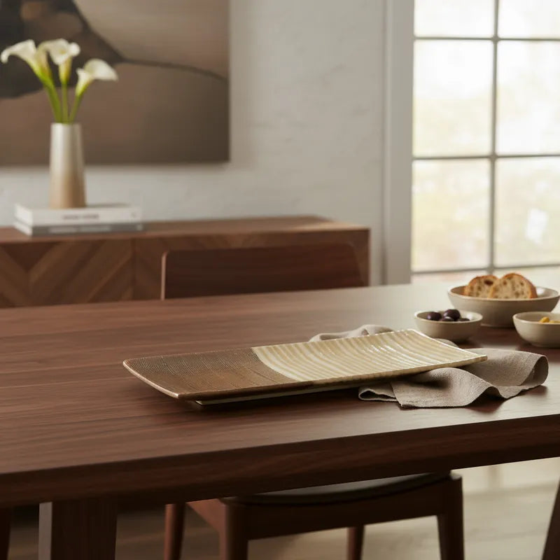 Bandeja Cerámica Bicolor Texturas Rústicas 31x14 cm - Beige y Café bandeja Frank Home Chile