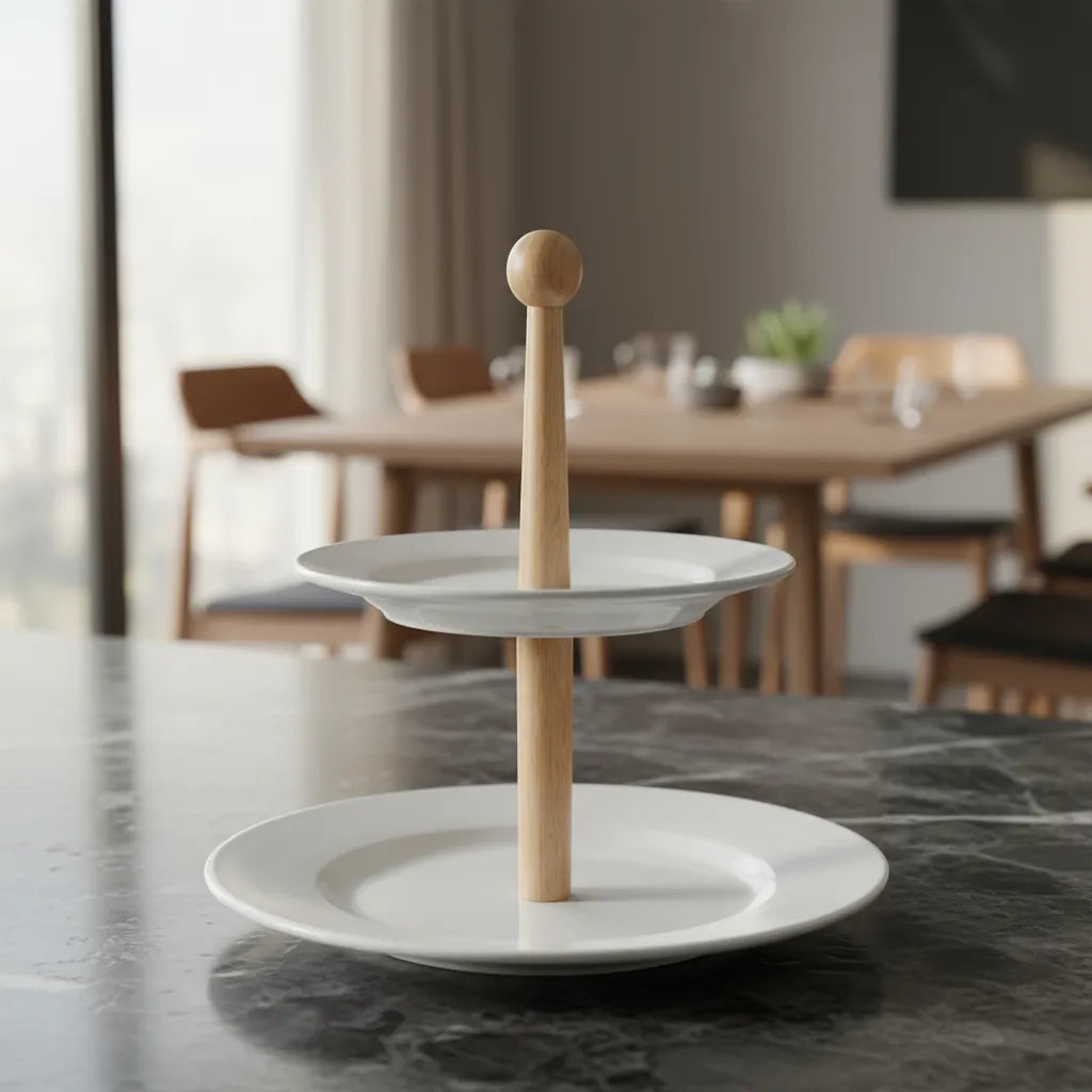 Bandeja dos niveles cerámica blanca bandeja Frank Home Chile