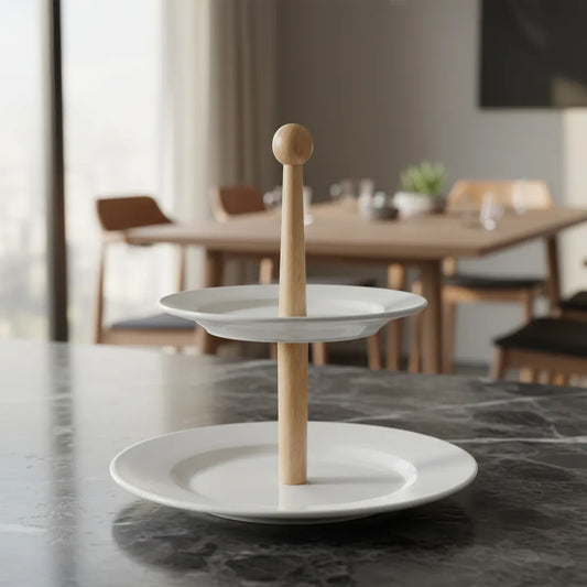 Bandeja dos niveles cerámica blanca bandeja Frank Home Chile