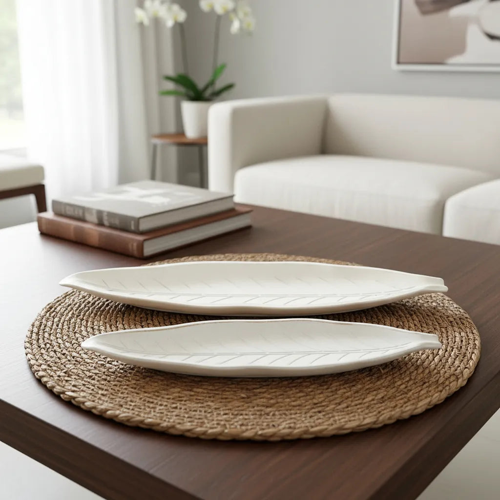 Set 2 Bandejas Hoja Madera Albayalde 50cm y 40cm - Elegantes bandeja Frank Home Chile