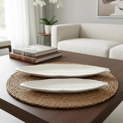 Set 2 Bandejas Hoja Madera Albayalde 50cm y 40cm - Elegantes bandeja Frank Home Chile