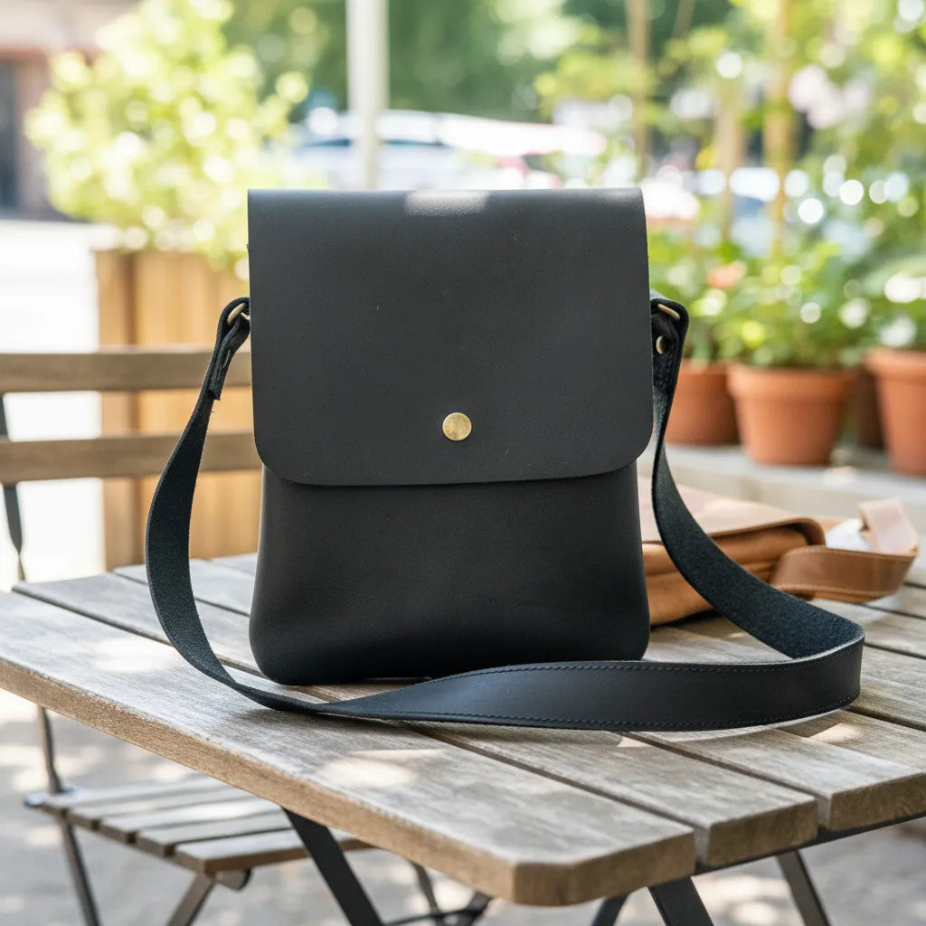 Bandolera Solapa Cuero Negro Bolso Frank Home Chile