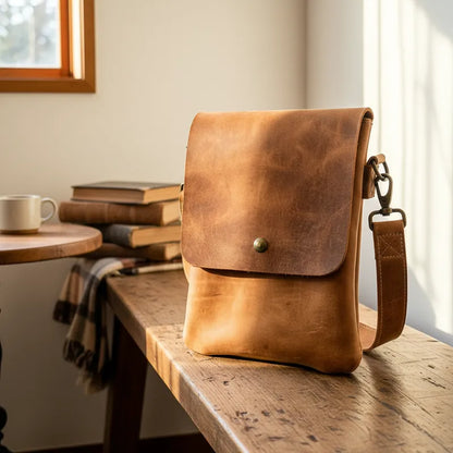 Bandolera Solapa Cuero Castaño Bolso Frank Home Chile