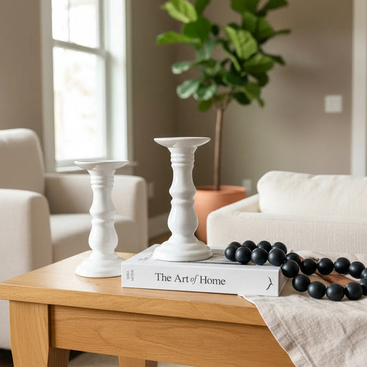 Base decorativa porta vela cerámica blanca Porta Vela Frank Home Chile