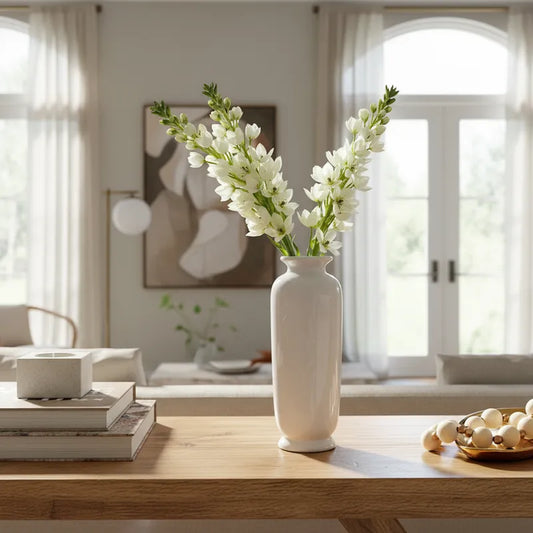 Florero Cerámica Esmaltada Hoja 25cm - Relieve Elegante Florero Frank Home Chile