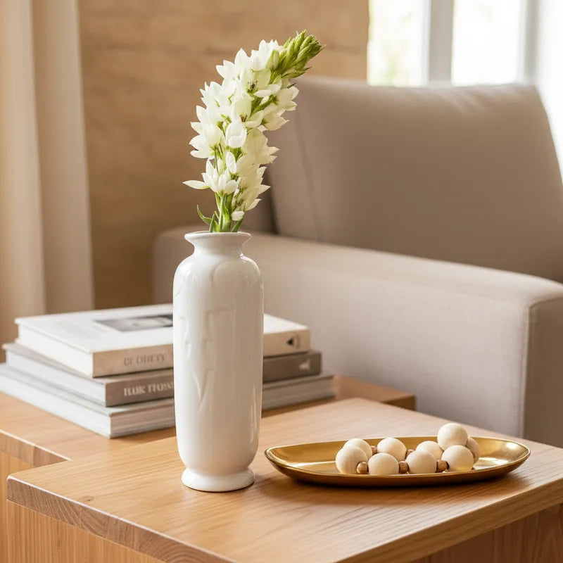 Florero Cerámica Esmaltada Hoja 25cm - Relieve Elegante Florero Frank Home Chile