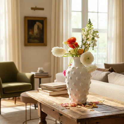 Jarrón Cerámica Blanco Relieve Florero Frank Home Chile