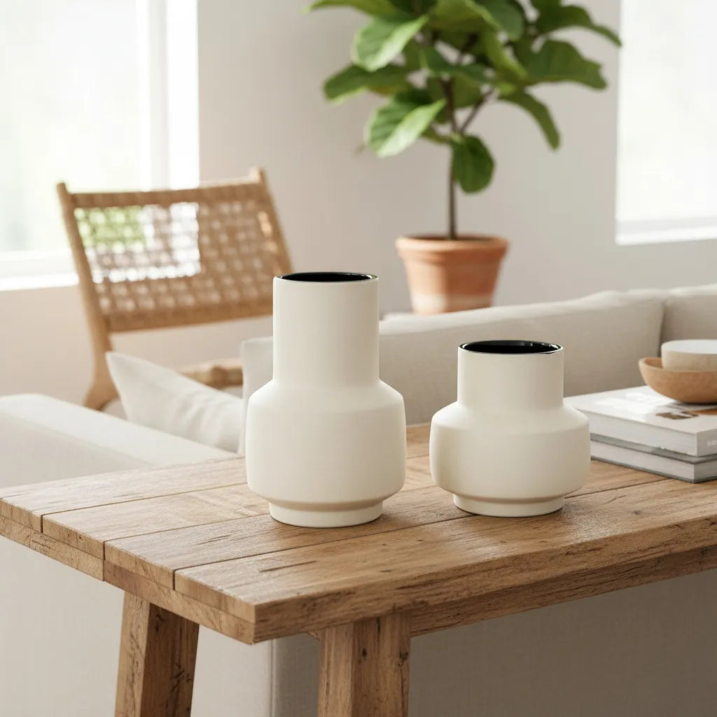 Set 2 Floreros Cerámica Borde Negro Florero Frank Home Chile