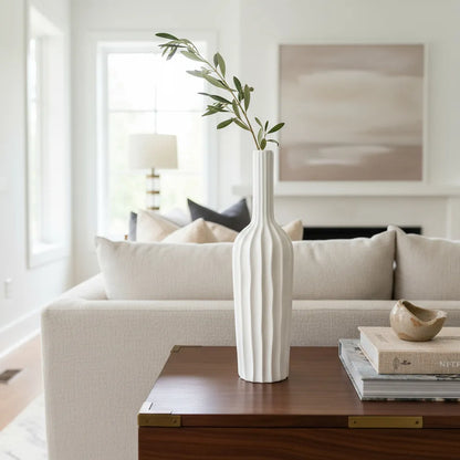 Florero Botella Acanalado Cerámica Esbelto 45cm - Elegancia Refinada Florero Frank Home Chile