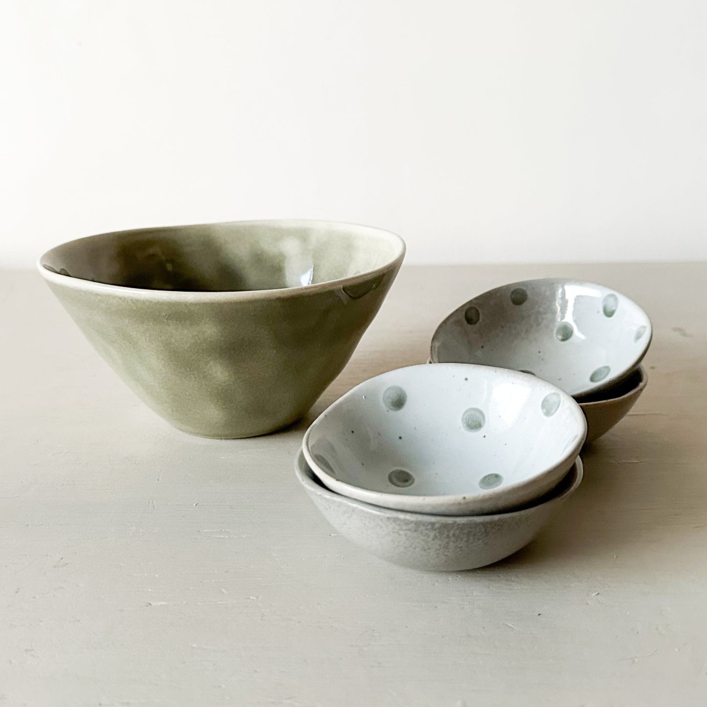 Pack bowl y pocillos cerámica destonalizada 5 unidades