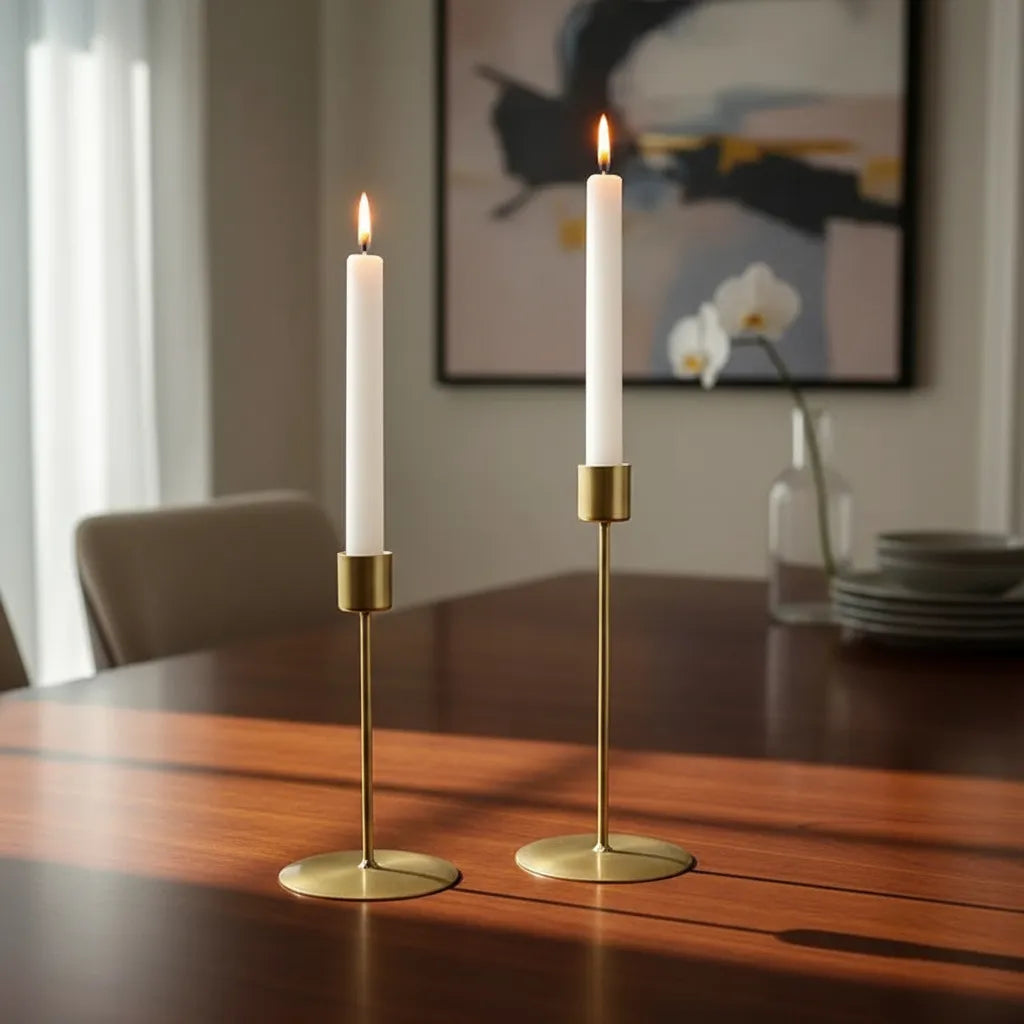 Set 2 Candelabros Dorados Minimalistas 21cm y 17cm - Elegantes Candelabro Frank Home Chile