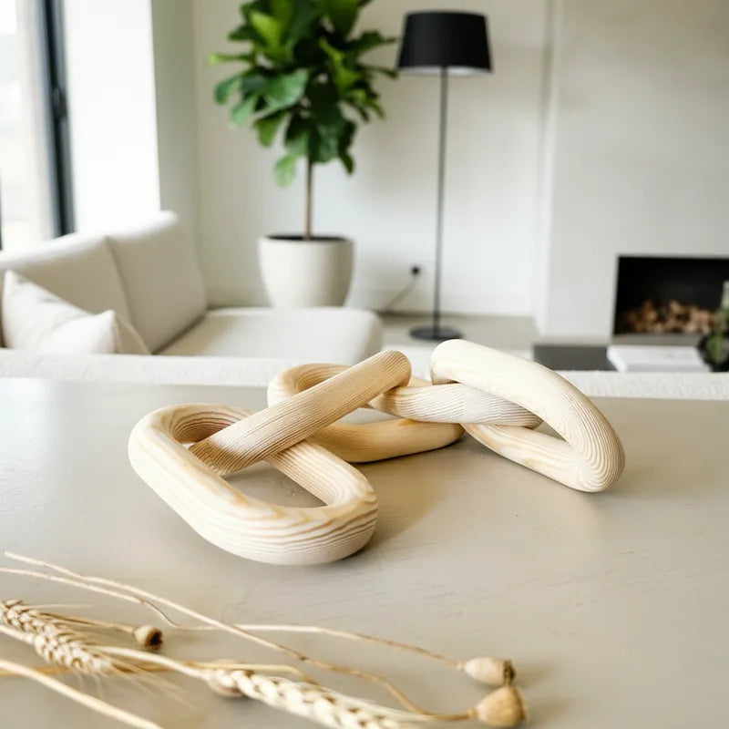 Adorno Cadena Madera Clara 54cm - Diseño Escultórico Adorno Frank Home Chile