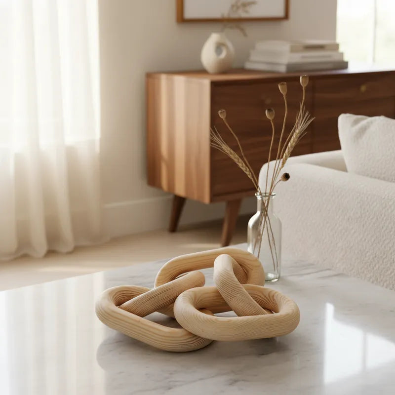 Adorno Cadena Madera Clara 54cm - Diseño Escultórico Adorno Frank Home Chile