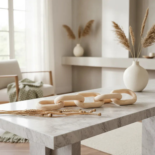 Adorno Cadena Madera Clara 54cm - Diseño Escultórico Adorno Frank Home Chile