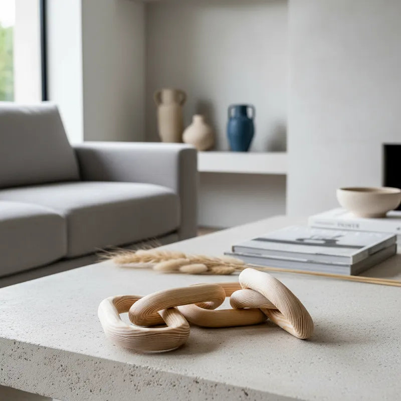 Adorno Cadena Madera Clara 54cm - Diseño Escultórico Adorno Frank Home Chile