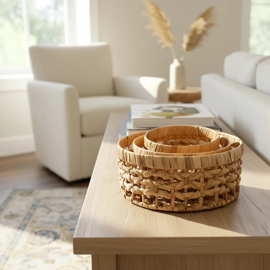 Set 3 Canastos Tejidos 35cm, 30cm y 25cm - Organizadores Versátiles Canasto mimbre Frank Home Chile