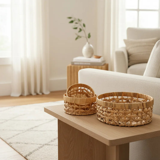 Set 3 Canastos Tejidos 35cm, 30cm y 25cm - Organizadores Versátiles Canasto mimbre Frank Home Chile