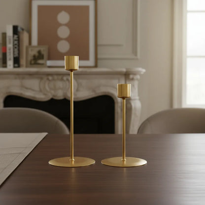 Set 2 Candelabros Dorados Minimalistas 21cm y 17cm - Elegantes Candelabro Frank Home Chile