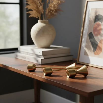 Set 3 Candelabros Dorado Envejecido 19cm, 13cm y 6.5cm - Vintage Candelabro Frank Home Chile