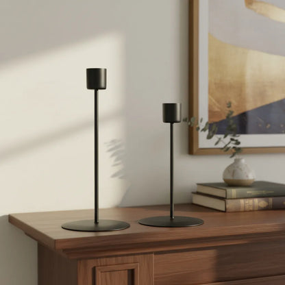 Set 2 Candelabros Metálicos Negros 21cm y 17cm - Minimalistas Candelabro Frank Home Chile