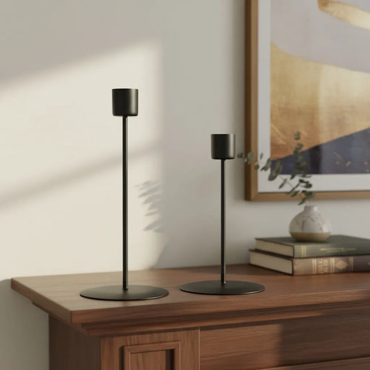 Set 2 Candelabros Metálicos Negros 21cm y 17cm - Minimalistas Candelabro Frank Home Chile