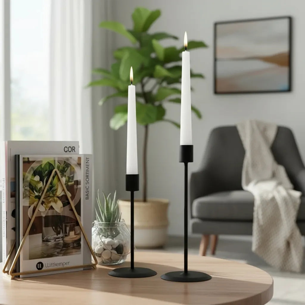 Set 2 Candelabros Metálicos Negros 21cm y 17cm - Minimalistas Candelabro Frank Home Chile