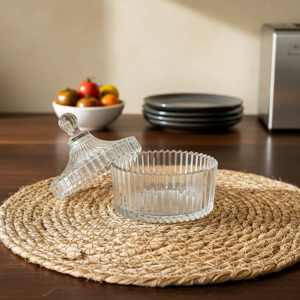 Set 2 Canister Vidrio Listado 11cm y 9cm - Almacenaje Elegante frasco Frank Home Chile