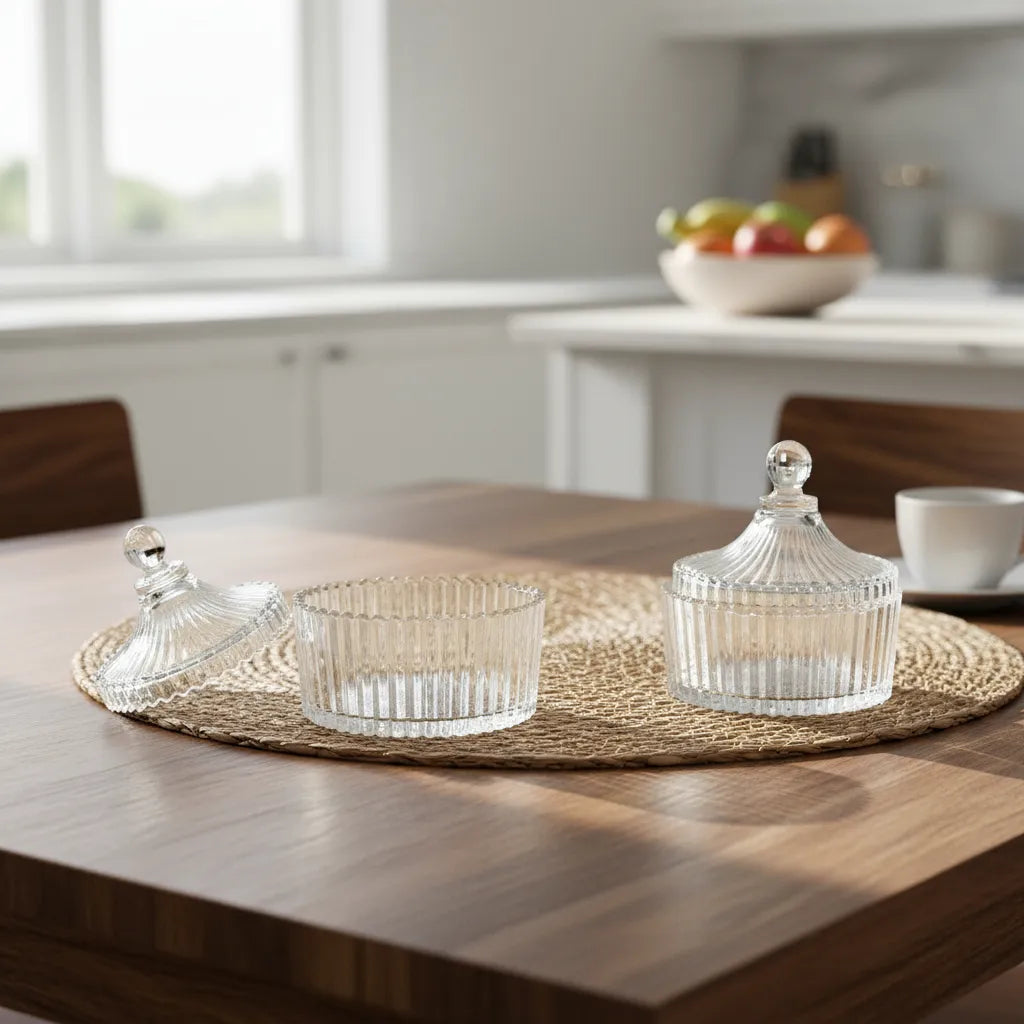 Set 2 Canister Vidrio Listado 11cm y 9cm - Almacenaje Elegante frasco Frank Home Chile