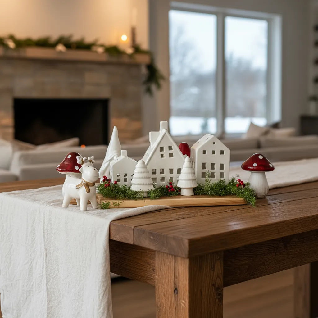 Set 3 Casas Cerámica con Luz Villa Navideña 16.5cm - Iluminadas Adorno Frank Home Chile