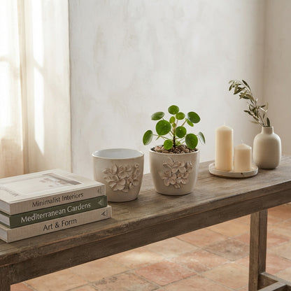 Set 2 Porta Macetero con Relieve Floral Porta Macetero Frank Home Chile