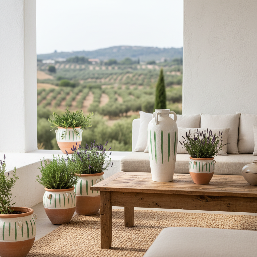 Jarrón Cerámica Blanca Rústica con 3 Asas Decorativas 40cm Jarrón Frank Home Chile