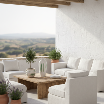 Jarrón Cerámica Blanca Rústica con 3 Asas Decorativas 40cm Jarrón Frank Home Chile