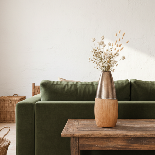 Jarrón Metal Madera 37cm Diseño Contemporáneo | Frank Home Florero Frank Home Chile
