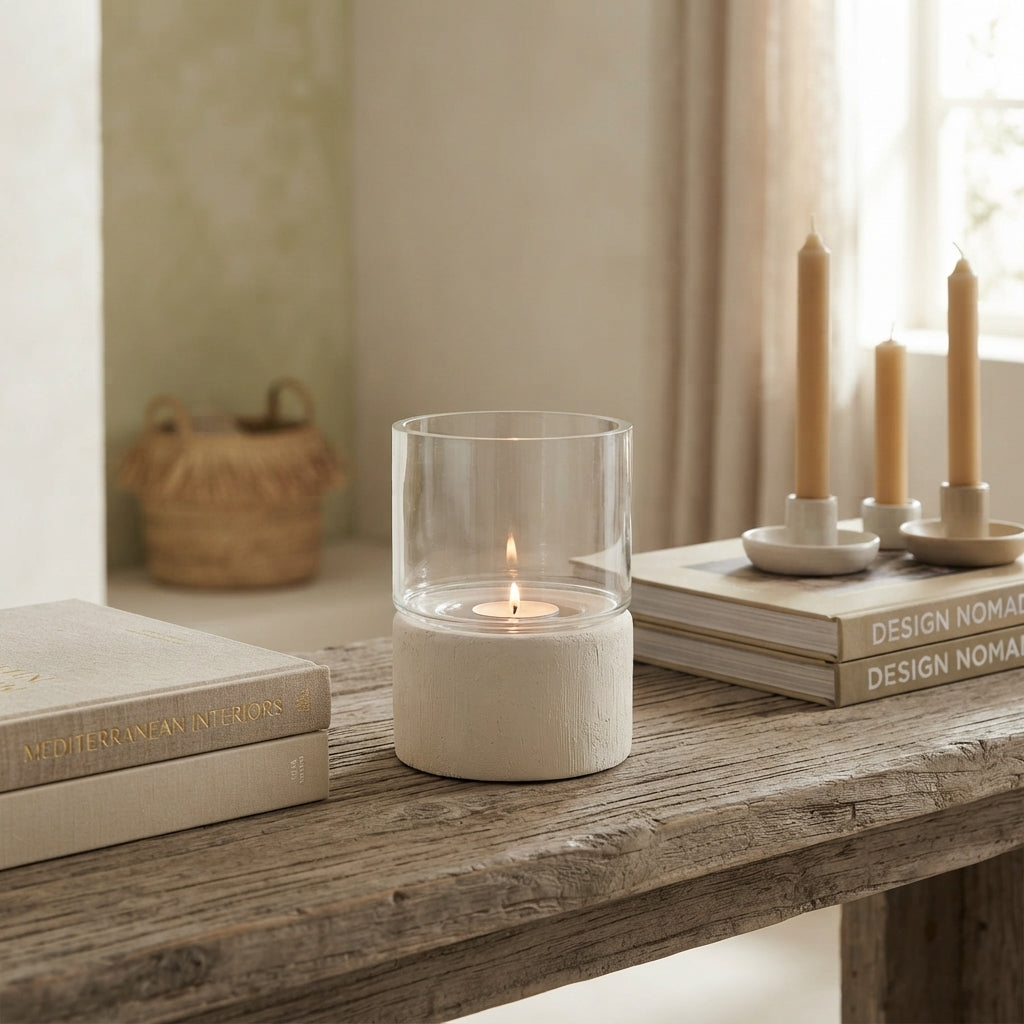 Porta Vela Cerámica Texturada Blanco 14cm - Diseño Moderno Porta Vela Frank Home Chile
