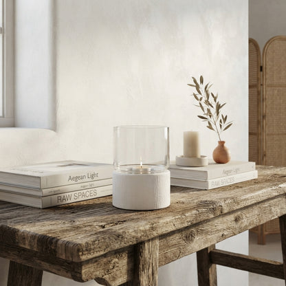 Porta Vela Cerámica Texturada Blanco 14cm - Diseño Moderno Porta Vela Frank Home Chile