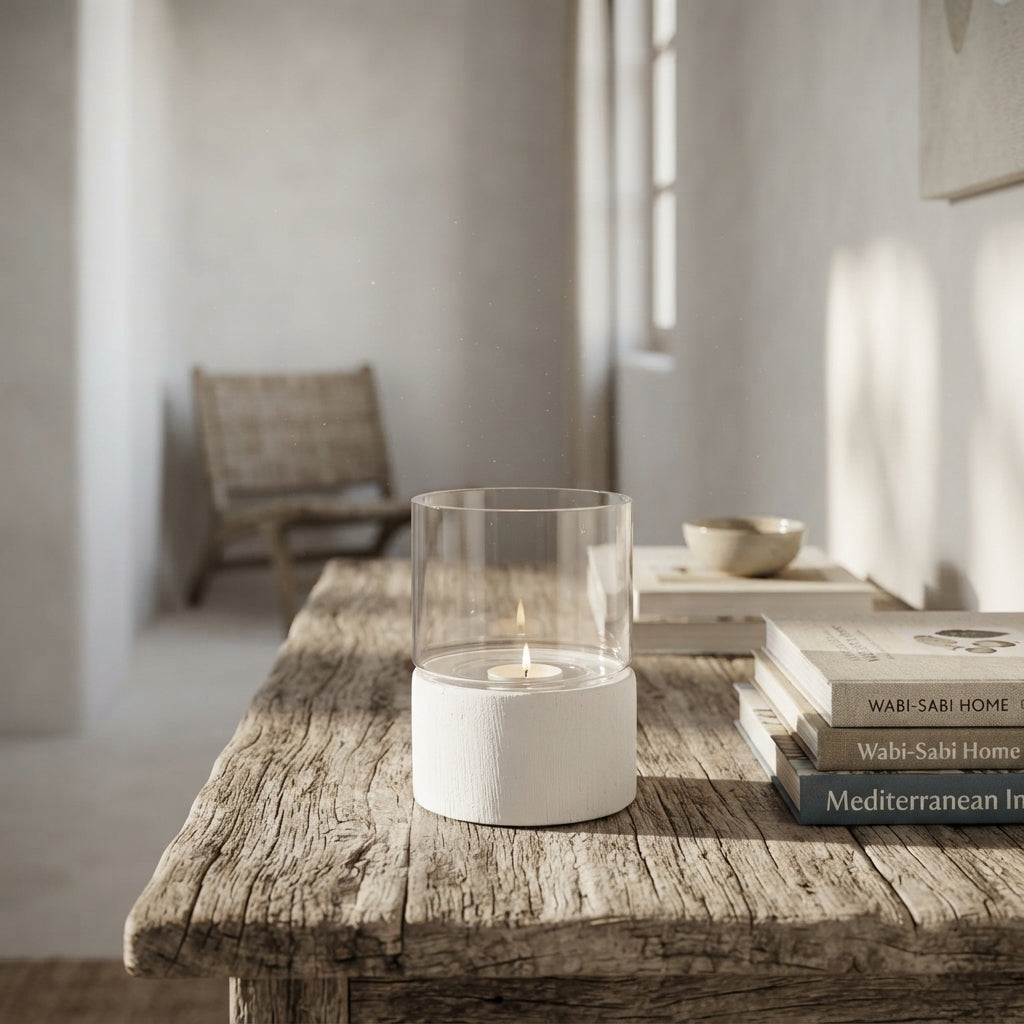 Porta Vela Cerámica Texturada Blanco 14cm - Diseño Moderno Porta Vela Frank Home Chile